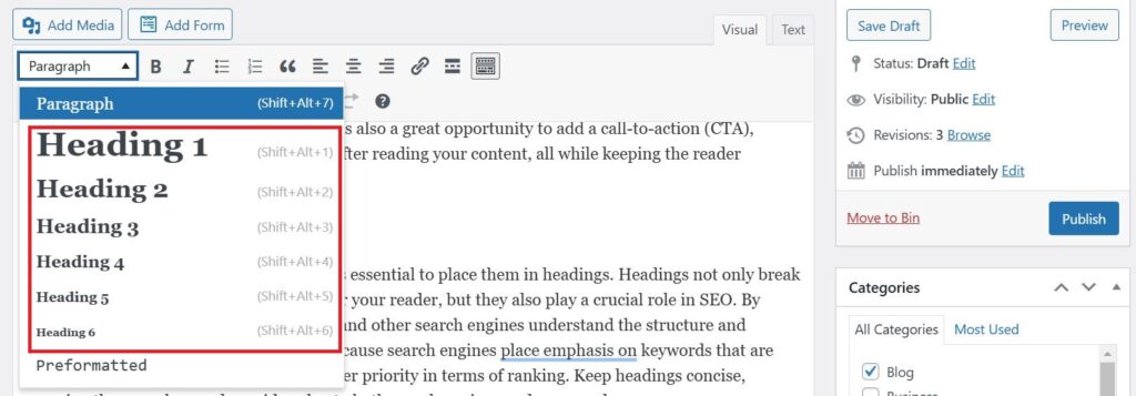 Keywords in Headings example