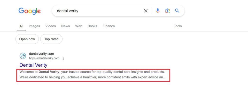 Example of a Meta Description On SERP